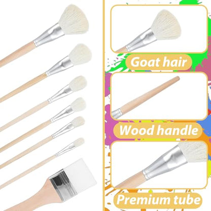 Jeffdad 7 PCS Mop Brush for Acrylic Painting, Versatile Blending Mop Brushes Paint Brushes Set with Wooden Handle for Acrylic Painting Watercolor Oil Painting Face Body Art
