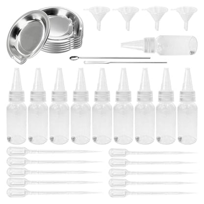 10 Pcs Paint Bottles Squeeze Bottles Paint Mixing Bottles, 30ml Graduated Empty Airbrush Bottles, Airbrush Accessories for Paint Mixing of Various Pigments with Palette, Dropper, Mixing Stick, Funnel