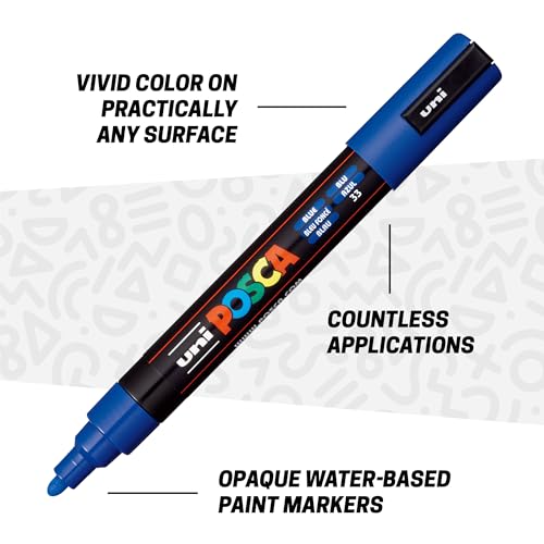 POSCA Canvas Paint by Number Kit, Sea & Sky - 8 Acrylic Markers with 2 Pre-Drawn Canvases - Gift Set for Artists, Adults and Kids - color: Sea & Sky