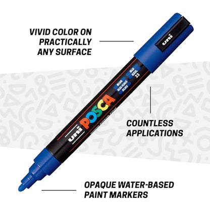 POSCA Canvas Paint by Number Kit, Sea & Sky - 8 Acrylic Markers with 2 Pre-Drawn Canvases - Gift Set for Artists, Adults and Kids - color: Sea & Sky