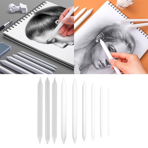 Double-Ended Blending Stumps & Tortillions Set, Paper Sketching Tools for Artists, 3 or 9 Pack, Soft Compressed Paper - color: 3 sets of paper and