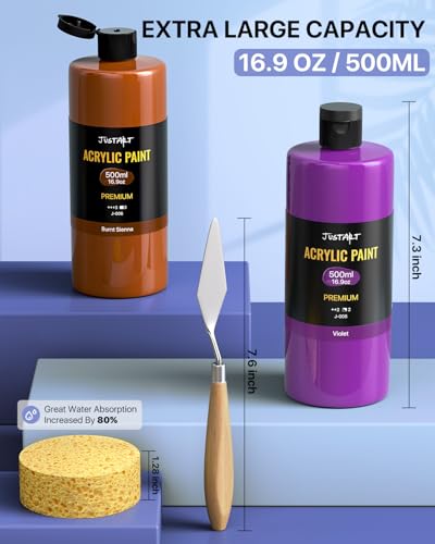 12 Colors Acrylic Paint Bottle Set (500ml/16.9oz), Large Bottles Acrylic Paint Kit, Rich Pigmented Bulk Painting Supplies for Artists, Beginners and Adults on Rocks Canvas Crafts Wood Ceramic Fabric - color: 12 Colors