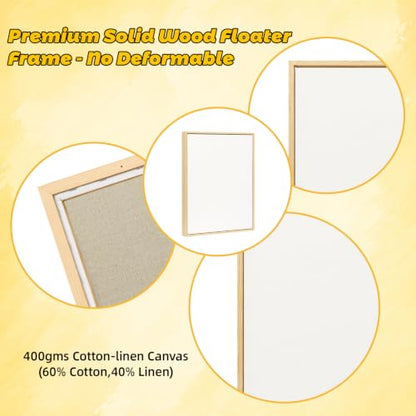 3 Pack Floater Frame Canvas with 8x10、11x14 、12x16 Canvas – Gallery Wrapped Canvas Set with Cotton-Linen Blend (400 GSM), 15 oz Acid-Free, Warp Resistant, Ready to Hang for Oil & Acrylic - size: 3pk- 8x10" to 12x16" Canvas