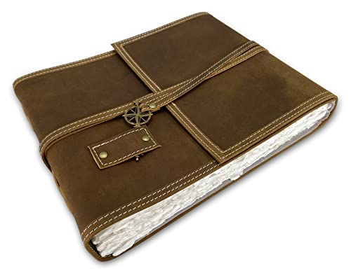 Wanderings Brown Leather Watercolor Journal - 8" x 10" - Genuine Leather Art Journal with Handmade Deckle Edge Paper - 350 GSM Cold Press Paper - Scrapbook, Watercolor Album, Sketchbook, Drawing Pad - color: Brown, size: 20.3 x 25.4 cm Brown
