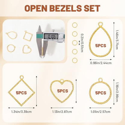 Gartful Open Bezels for Resin Jewelry Making, Hollow Frame Pendants with Jump Rings, Craft Bezels for Necklace, Earrings - style: Engraved Frame - 4 Styles 30PCS