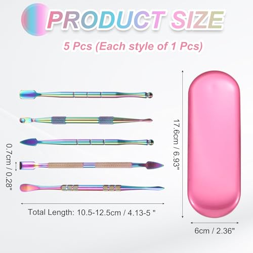 MECCANIXITY 6 Pcs Wax Carving Tools Stainless Steel Wax Carving Sculpting Tools with 5ml Silicone Container Jar and Portable Metal Pink Case for Modeling Shaping, Rainbow - color: Rainbow, Pink Metal Case