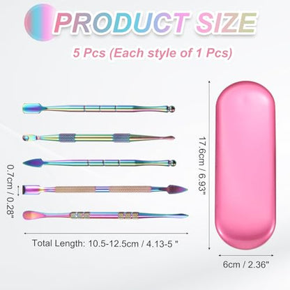 MECCANIXITY 6 Pcs Wax Carving Tools Stainless Steel Wax Carving Sculpting Tools with 5ml Silicone Container Jar and Portable Metal Pink Case for Modeling Shaping, Rainbow - color: Rainbow, Pink Metal Case