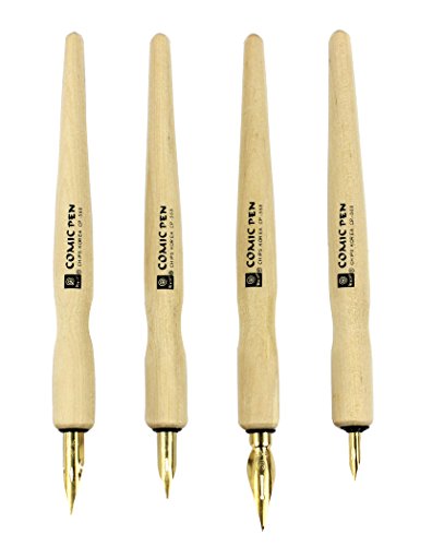 Comic Dip Pen Set, 4 Wooden Pen Handler Artist Cartoon Pen Set Calligraphy Dip Pens With 8 Nibs - Great for Manga/Comic/Calligraphy/Word Art/Pen-and-Ink Drawing