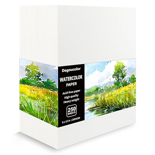 DagouColor Watercolor Paper, 9" x 12", 200GSM, 250 Pcs Bulk Water Color Paper, Art Supplies for Artists Adults Boys Girls Students, Painting, Drawing, Mixed Media - size: 9" x 12", 250 Sheet