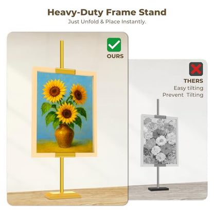 Adjustable Tabletop Easel Stand for Frames up to 29" H - Heavy-Duty Picture Frame Stand for Display, Canvas & Art, Premium Metal Gold