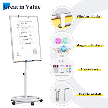Mobile Whiteboard – 36 x 24 inches Portable Magnetic Dry Erase Board, 3' x 2' Stand Easel White Board Dry Erase Easel Standing Board with Flipchart Hooks - color: White, size: 24"W x 36"H