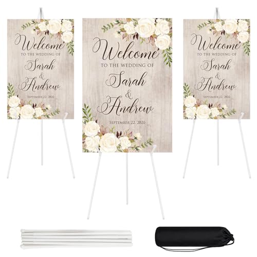 JEAWIWI 3PCS White Easel Stand for Wedding Sign Stand, 66 Inch Lightweight Adjustable Art Poster Board Stand for Display Wedding Welcome Sign, Metal Easel Stand for Painting with Portable Bag - color: White, size: 3 PCS