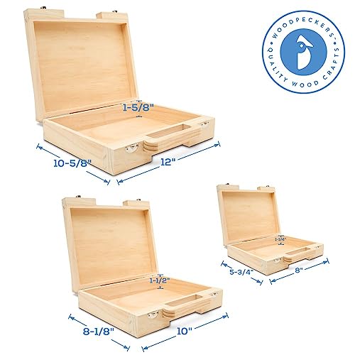 Woodpeckers Wood Suitcase 8-1/8 x 10 inch, Pack of 1 Unfinished Wooden Boxes for Crafts, Travel Friendly Memory Boxes for Keepsakes - size: 8-1/8"