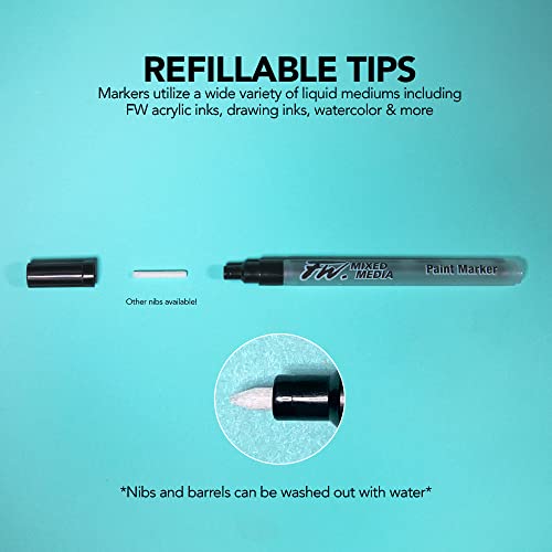Daler Rowney FW Mixed Media Paint Marker Nibs, Pack of 12, Small 1-3mm Chisel Nibs (D160323104) - style: 1-3MM Chisel, Nibs