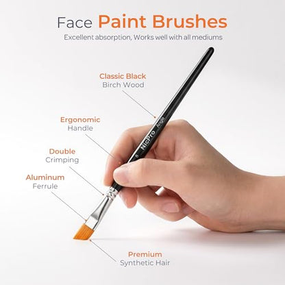Nicpro Face Paint Brush Set, 7PCS Professional Face & Body Painting Brushes with Black Handles, Synthetic Nylon Hair, Makeup Paintbrush Kit for Halloween Cosplay, Acrylic Watercolor Gouache - color: Black