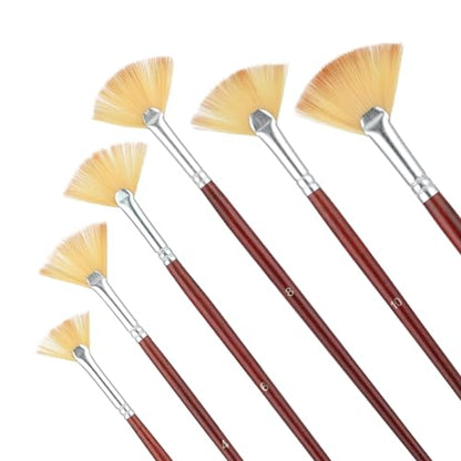 Prasacco 6 Pieces Artist Fan Paint Brush Set, Professional Acrylic Paint Brushes with Nylon Hair DIY Craft Long Wood Handle Fan Paint Brushes for Acrylic Watercolor Oil Painting, Rock Painting