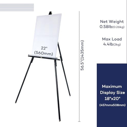 Artkey Black Wooden Tripod Display Easel Stand, 56.5" Adjustable Floor A-Frame Sign Holder, Solid Pine Wood with Support Chain, 1 Pack