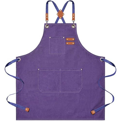 AFUN Aprons for Men Women with Large Pockets, 16-Ounce Cotton Canvas Cross Back Apron - color: Purple