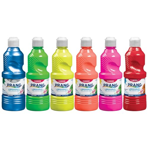 Prang Washable Tempera Paint, Assorted Fluorescent Colors, 16 Oz., 6 Count - color: Neon/Metallic/Glitter, size: 6 Count (Pack of 1)