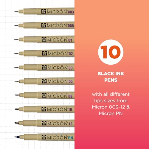 SAKURA Pigma Micron Black Ink Multi-tip Set, 10 Pack - size: 10 Count (Pack of 1)