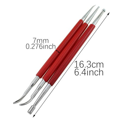 RLECS 3PCS Industrial Leather Engraving Knife Set Length 16.3cm Pressing Rubbing Tool Stainless Steel Sculpting Tool Suitable for Pattern Positioning Line Sketching Clay Modelling