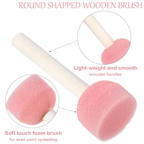 40Pcs 1.2 Inch Round Sponges Brush Set Paint Sponge with Wooden Handle Pink Circle Foam Stippling Stenciling Decorating Tools Daubers Paint Brushes for Staining Painting DIY Art Crafts Adult - style: Style 3