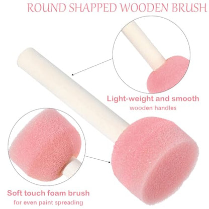 40Pcs 1.2 Inch Round Sponges Brush Set Paint Sponge with Wooden Handle Pink Circle Foam Stippling Stenciling Decorating Tools Daubers Paint Brushes for Staining Painting DIY Art Crafts Adult - style: Style 3