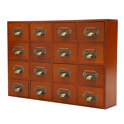 Desk Drawer Organizer | 16 Drawers Apothecary Cabinet | Apothecary Supplies Vintage Chests | Desktop Chest Drawer | Wooden Desk Drawer Organizer for Tea Collection, Stationery (Brown-16 Drawers) - color: Brown-16 Drawers