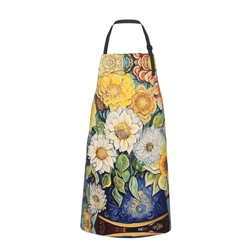 Prancing Brown Horse Heavy Duty Waterproof Apron with Pockets for AdultsResistant Grilling, Gardening, Painting - color: Oil on Canvas Flowers