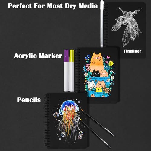 5" x 7" Premium Black Paper Mixed Media Sketchbook,Small Travel Spiral Bound Black Journal Notebook,70 Sheets 110gsm Acid-Free Drawing Paper,Art Supplies for Adults Beginners Artists.Black - color: 1-black paper