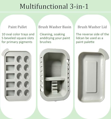 KYSWIMIH Paint Brush Cleaner - Paint Brush Holder with Palette and Handle, Paint Brush Holder & Organizer, Rinser & Storage for Acrylic, Watercolor & Water-Based Paints, Art Supply Washer with Trays