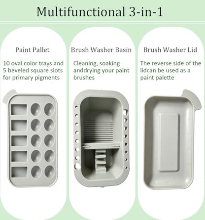 KYSWIMIH Paint Brush Cleaner - Paint Brush Holder with Palette and Handle, Paint Brush Holder & Organizer, Rinser & Storage for Acrylic, Watercolor & Water-Based Paints, Art Supply Washer with Trays