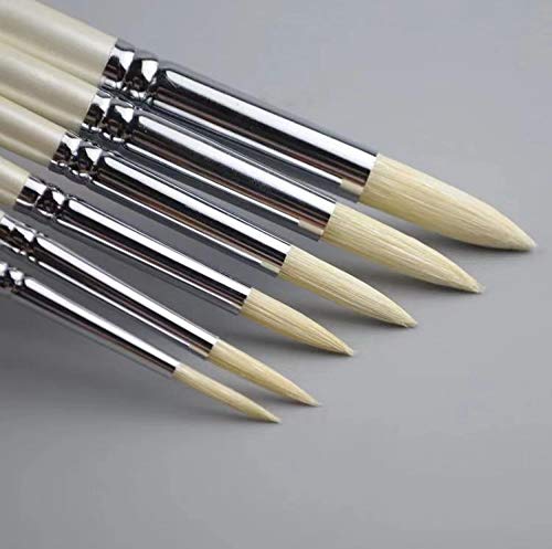 XDT#767 Round Artist Paint Brush 6 Piece Set Medium Stiff Hog Bristle Extra Long Handle #1#3#5#7#9#11, Oil Acrylic Watercolor