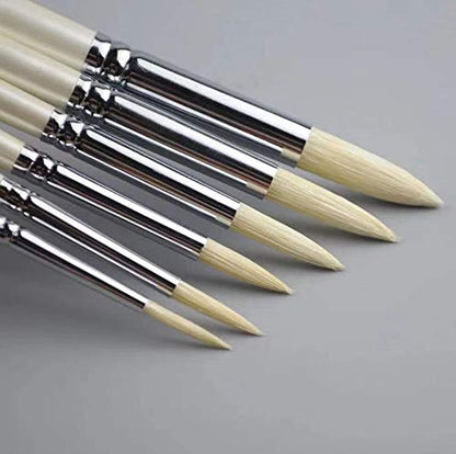 XDT#767 Round Artist Paint Brush 6 Piece Set Medium Stiff Hog Bristle Extra Long Handle #1#3#5#7#9#11, Oil Acrylic Watercolor