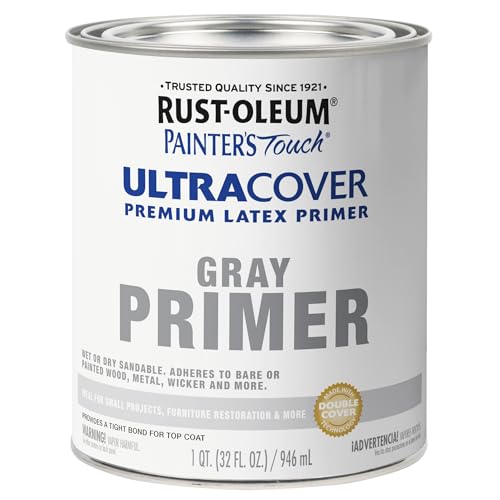 Rust-Oleum Brush On Acrylic Paint 1980502 Painters Touch Quart Latex, Flat Gray Primer, 1 (Pack of 1), 32 Fl Oz - color: Flat Gray Primer, size: 1 Quarts (Pack of 1)