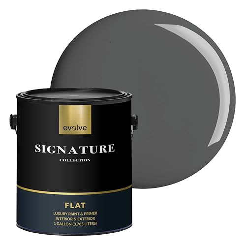 EVOLVE Signature Collection Luxury Interior Paint & Primer, Flat Sheen (Charcoal Gray), 1 Gallon – Premium One-Coat Coverage, Low VOC, Low Odor, Washable Finish for Walls, Ceilings & Trim - color: Charcoal Gray, size: 128 Fl Oz (Pack of 1)