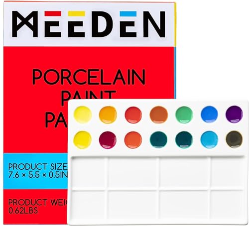MEEDEN 22-Well Ceramic Watercolor Palette, Rectangle Porcelain Artist Paint Palette, 7.6'' × 5.5'' Ceramic Mixing Tray for Gouache, Watercolor, Acrylic Painting - size: 7.6 x 5.5 inches | 22 Wells
