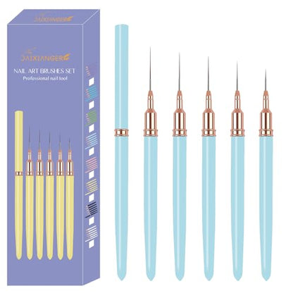 5PCS Liner Brushes for Nails, Nail Art Liner Brushes Set, 6/9/12/15/18mm Thin Detail Brush for Long Lines & Fine Drawing, UV Gel Polish Painting Nail Design Tools- Light Blue - color: Light Blue