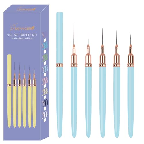 5PCS Liner Brushes for Nails, Nail Art Liner Brushes Set, 6/9/12/15/18mm Thin Detail Brush for Long Lines & Fine Drawing, UV Gel Polish Painting Nail Design Tools- Light Blue - color: Light Blue