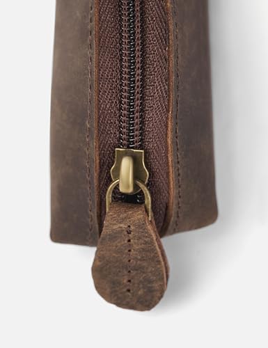Leather Pencil Case -100% Leather Zippered Pen Pouch - Stationery Bag Pen Holder for Work & Office (Brown 1) - color: Brown 1