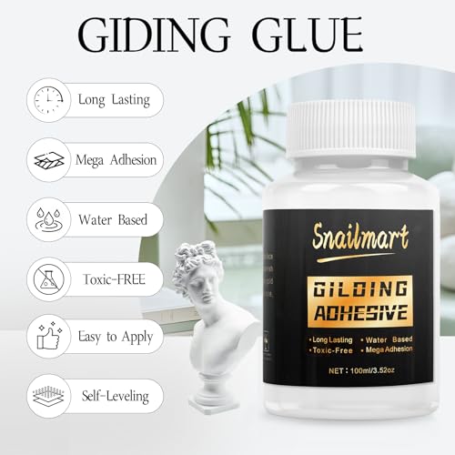 Gold Leaf Adhesive,100ml /3.52oz Water-Based Gold Leaf Glue & 100ml /3.52oz Protective Varnish with 2 Brushes - Ideal for Craft, Painting, Arts, DIY Projects - color: Gold (without gold leaf)