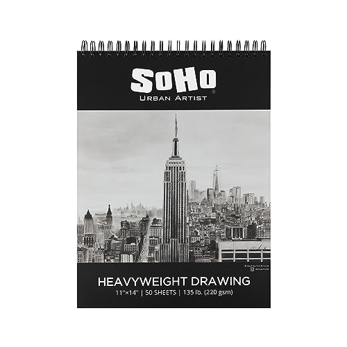 Soho Urban Artist Sketchpad (75lb/110gsm), 100 Sheets of Spiral Bound Sketch Book for Artist Pro & Amateurs, Colored Pencil, Charcoal and Graphite for Sketching, 11x14 - size: 11x14