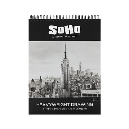 SoHo Urban Artist Hardcover Drawing Pad 11x14-135 lb. (220gsm), 50 Sheets, Drawing Paper Pads for Artists, Travel, Illustrations, & More - size: 11"x14"