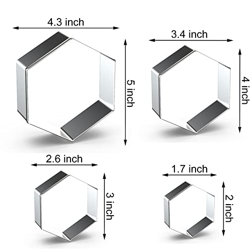 Hexagon Cookie Cutter Set Large - 5 Inch, 4 Inch, 3 Inch, 2 Inch - Honeycomb Geometric Frame Plaque Cookie Cutters Shapes Molds - Stainless Steel - color: Hexagon