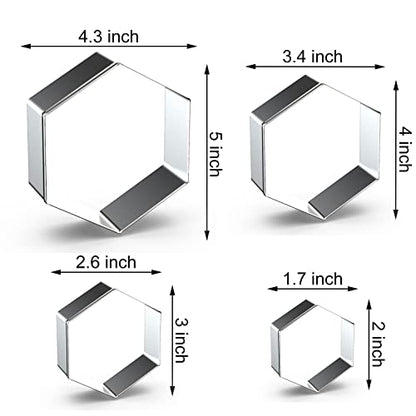 Hexagon Cookie Cutter Set Large - 5 Inch, 4 Inch, 3 Inch, 2 Inch - Honeycomb Geometric Frame Plaque Cookie Cutters Shapes Molds - Stainless Steel - color: Hexagon