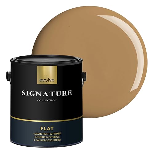 EVOLVE Signature Collection Luxury Interior Paint & Primer, Flat Sheen (Bread Brown), 1 Gallon – Premium One-Coat Coverage, Low VOC, Low Odor, Washable Finish for Walls, Ceilings & Trim - color: Bread Brown, size: 128 Fl Oz (Pack of 1)
