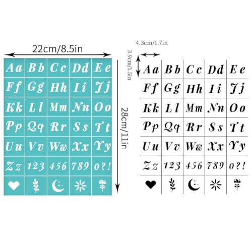 2 Pcs Alphabet Silkscreen Stencil, Reusable Self-Adhesive Silk Screen Printing Symbol and Number Craft Template for Painting on Wood or Fabric DIY T-Shirt, 8.7x11 Inch - style: Alphabet