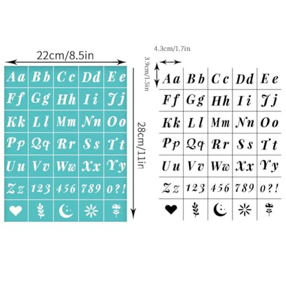 2 Pcs Alphabet Silkscreen Stencil, Reusable Self-Adhesive Silk Screen Printing Symbol and Number Craft Template for Painting on Wood or Fabric DIY T-Shirt, 8.7x11 Inch - style: Alphabet