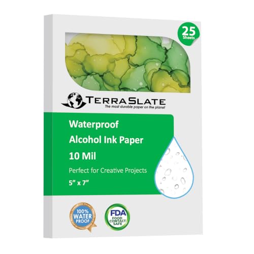 TerraSlate Paper | 10 Mil 5” x 7” Alcohol Ink Paper | Waterproof & Non-Porous Alcohol Ink Drawing Paper | Bright White, 25 Sheets