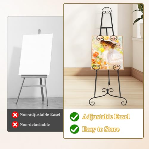 Black Easel Stand for Sign, Adjustable Display Easel Stand with Chain, Wedding Poster Stand, Perfect for Displaying Photos, Artwork, Picture Frames etc - color: Black